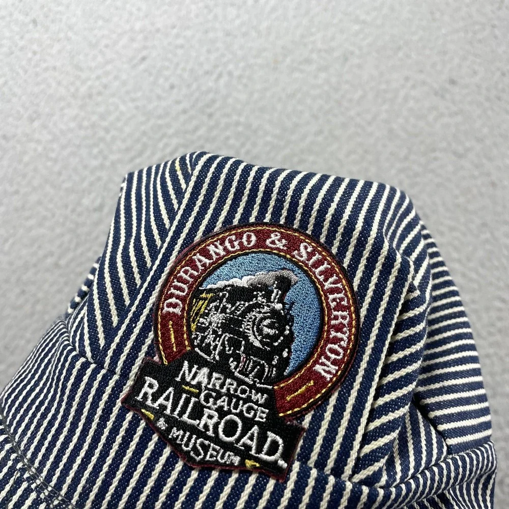 Durango & Silverton Railroad Hat Army Cap Fitted One Size Youth Blue Striped VTG